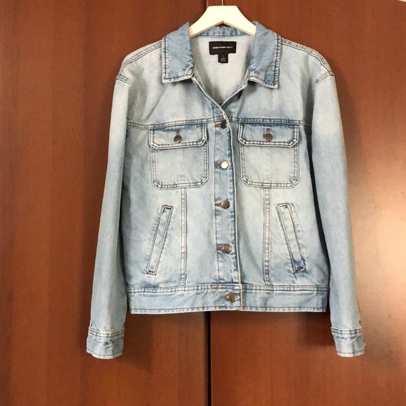 something navy denim jacket